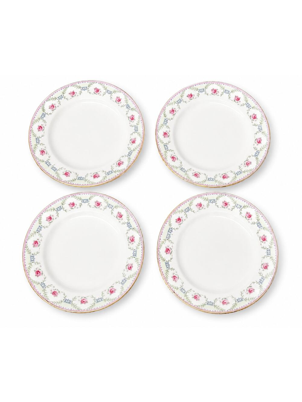 Set of 4 Aynsley Pink Rose Bread Plates 7.25" Gold Trim Bone China England A3433
